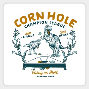 Cornhole Champion League: Funny T-Rex & Beer Art Sticker